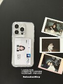 仅适用苹果卡槽17promax插卡手机壳拍立得亚克力大孔保护套简约复古纯透明小众情侣ins15pro闺蜜卡包公交卡