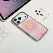 RS｜新年烟花粉色鎏金电镀滴胶银边手机壳适用于苹果17pro保护壳iPhone16保护套简约高级感防摔硬底软边壳