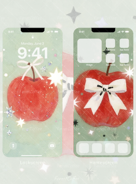 蝴蝶结星闪苹果红绿银箔金原创高清手机平板头像壁纸 2张 BI_0036