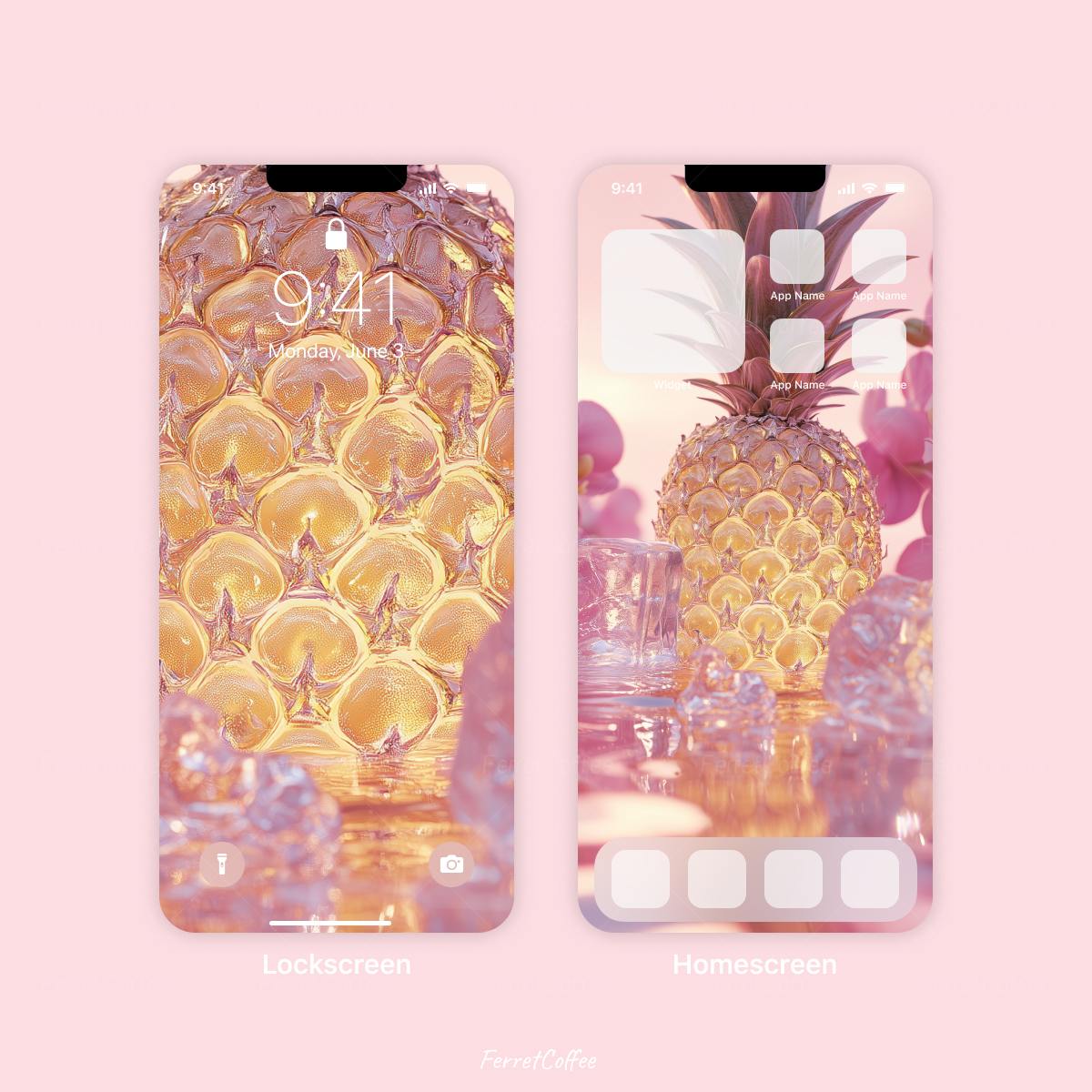 水晶菠萝邂逅蝴蝶兰 梦幻凤梨冰透水果 高清手机壁纸 3张 BI_0011