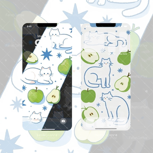 猫猫梨蓝绿切片星星 原创高清手机头像壁纸 2张 BI_0053 星愿猫咪