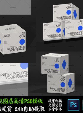 纸盒外卖环保盲盒玩具包装 文创VI智能贴图提案样机PSD模板 S2611