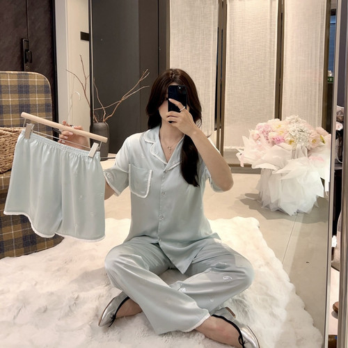 Pyjamas冰丝女夏短袖睡衣套装