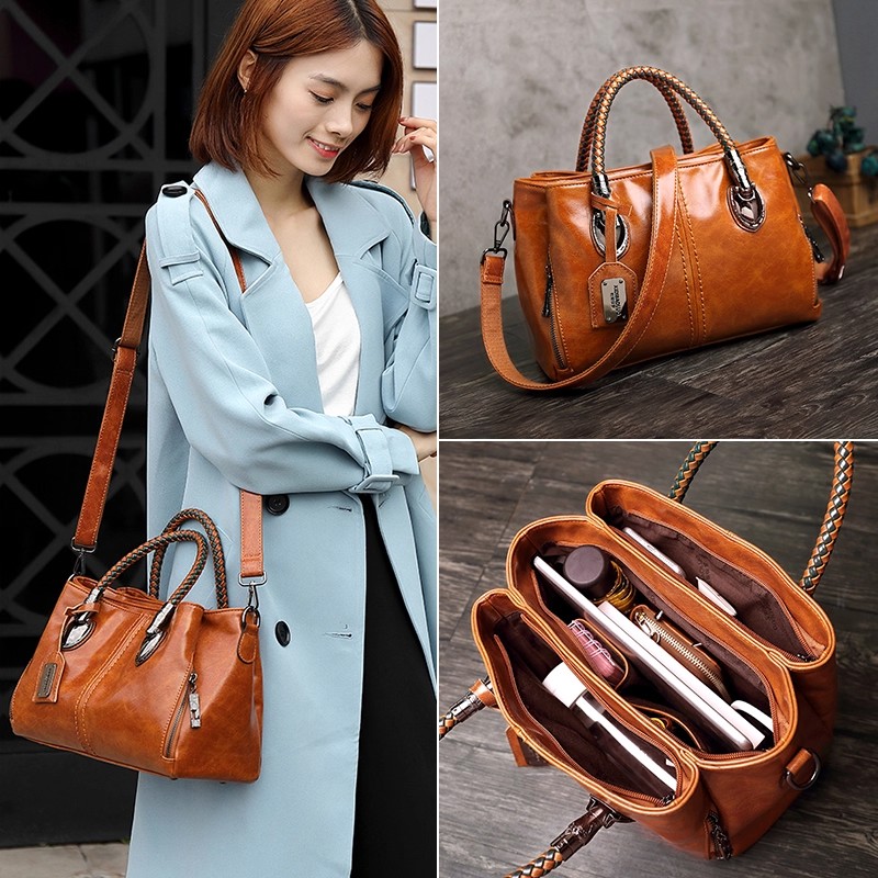 意大利真皮复古大容量手提包女2025新款个性多层单肩斜挎大包潮流