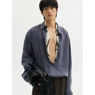 Niente di N 暮紫蓝铜氨丝松紧腰质感衬衫