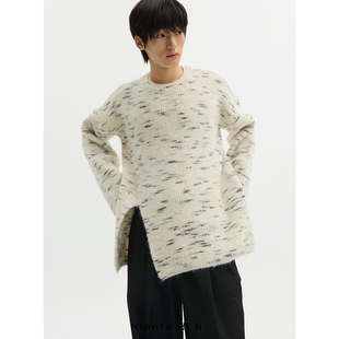 黑白杂色缺口宽松落肩毛衣 Niente