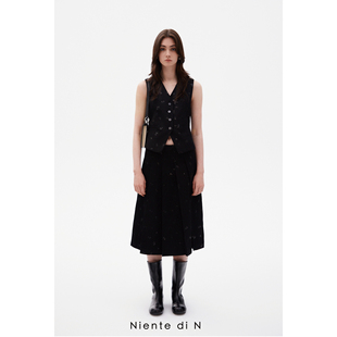 钉珠牛仔挺括质感百褶半裙 Niente