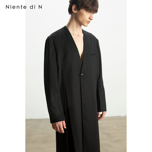 过膝大衣线条感无领西装 长款 外套 男士 Niente