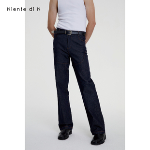 原创设计牛仔弧度缝线轻奢风宽松中腰直筒休闲长裤 男 Niente