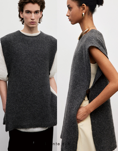 两片式 侧边开叉廓形宽松叠穿针织马甲 Niente