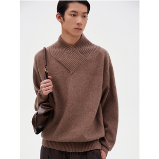 十字罗纹领杏核色宽领大毛衣 Niente