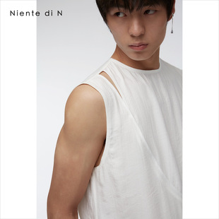 轻奢圆领不对称交叉背心高级感无袖 Niente 原创设计感男装 夏