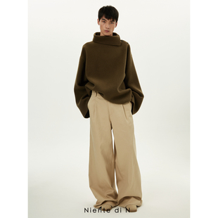 侧翻领橄榄绿落肩双面呢短外套 Niente