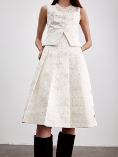 时髦高级感中高腰波点百褶半身裙女 Niente