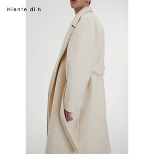 极简风外套男冬季 N米白色圈圈毛大衣翻领廓形长款 加厚 Niente