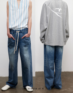 水洗阔腿牛仔裤 松紧腰宽松休闲直筒长裤 2023春夏新品 Niente