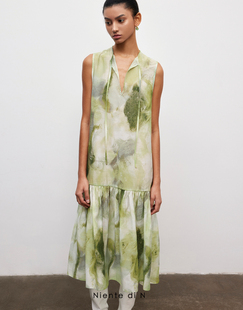 宽松低腰中长V领系带无袖 背心连衣裙 Niente