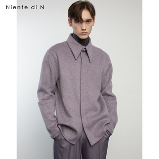 毛呢大衣紫色原创设计感外套冬季 短款 保暖男 呢子长袖 Niente