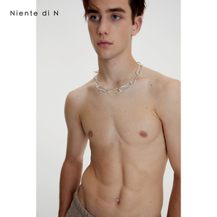 原创设计个性 异形圆圈锁骨项链亮光银手工制作饰品 Niente