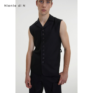 原创设计古巴领纽扣细带内搭小马甲轻奢休闲秋背心男 Niente