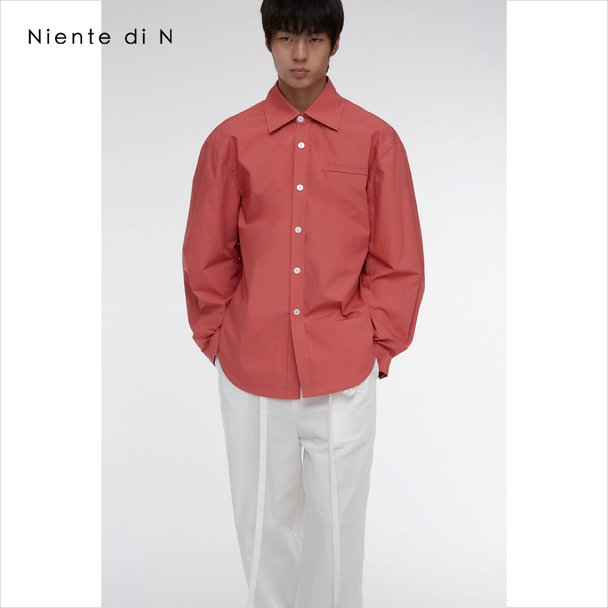 Niente di N 原创设计感轻奢男装宽松西瓜红蝙蝠袖宽松衬衫衬衣夏