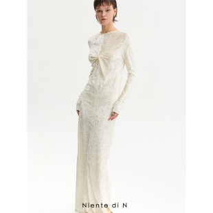 纽结丝绒闪烁白修身 连衣裙 Niente