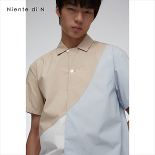 衬衫 拼色短袖 拼接宽松休闲衬衣 原创设计感轻奢风男装 Niente