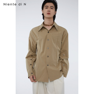 简约卡其色无性别衬衣薄款 N原创设计 开口挺缝线衬衫 袖 Niente