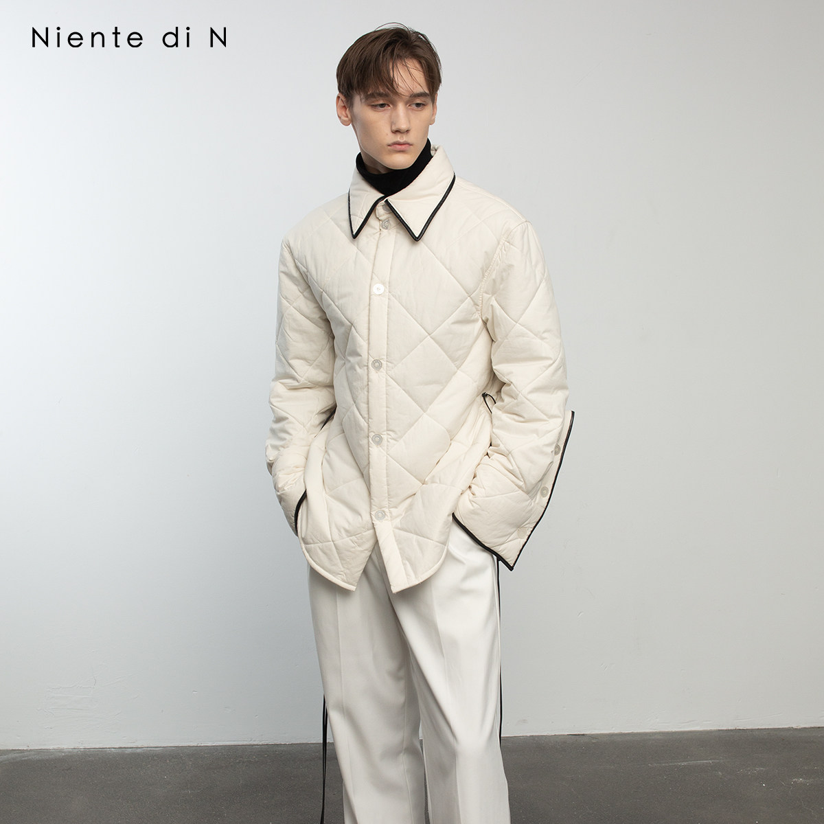 Niente di N 中长款绗缝棉服原创设计感简约舒适冬季棉衣外套男士