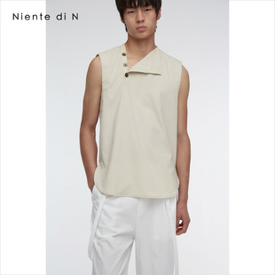 背心休闲高级感轻奢男装 Niente 翻领侧门襟无袖 N原创设计无袖