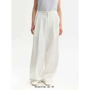 缎腰纯白拼接轻盈直筒西裤 Niente