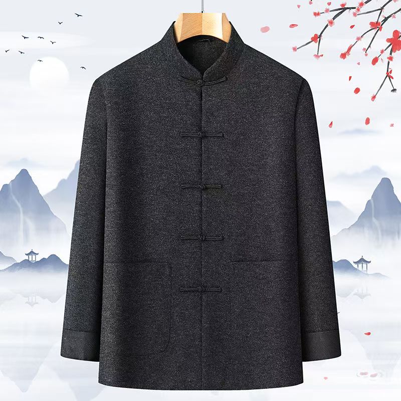 多口袋羊毛呢男装中式复古棉外套