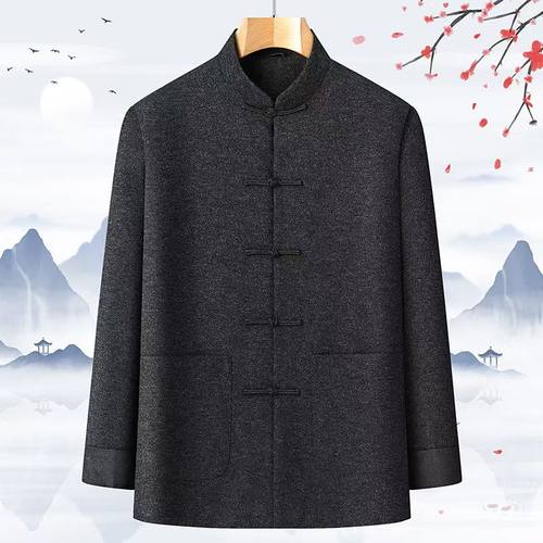 多口袋羊毛呢男装中式复古棉外套