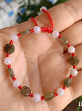 定制红绳天然翡翠玉水晶四眼金钱葫芦平安扣成人宝宝男女编结手链