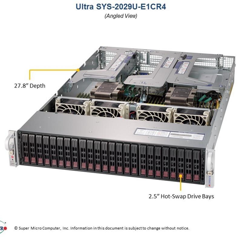 全新2029U-E1CR4服务器24盘2.5 X11DPU主板NVME SAS拓展