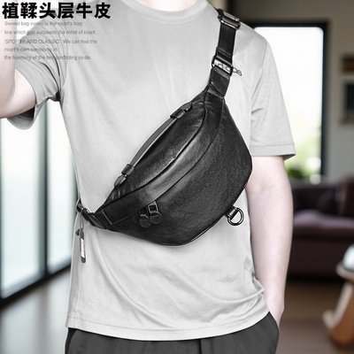 头层牛皮单肩包休闲运动包潮牌