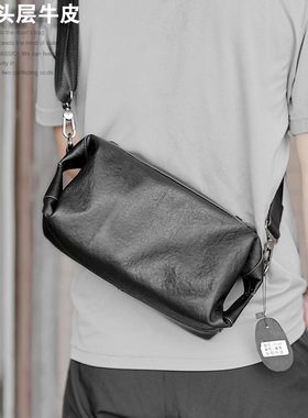 左森头层牛皮斜挎包男包背包植鞣皮手提包真皮单肩包男士休闲小包