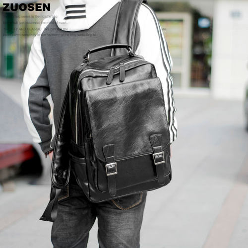 左森韩版潮电脑男皮质休闲双肩包