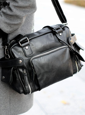 左森男包单肩包休闲包 韩版潮流男士包包复古斜挎包手提包旅行包