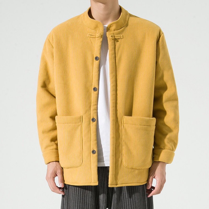 2024加大码宽松加绒衬衫风立领布扣汉服唐装衬衫JK37P100,男装衬衫,电商B375