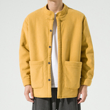 2024加大码宽松加绒衬衫风立领布扣汉服唐装衬衫JK37P100，男装衬衫，电商B375