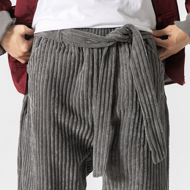 冬加绒加厚灯芯绒复古太极裤汉服搭配风休闲裤K148P85,男装休闲裤,电商B375