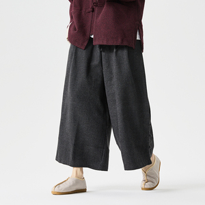 2025加大码宽松裙裤布扣风汉服布裤古风休闲裤 K207 P75图片