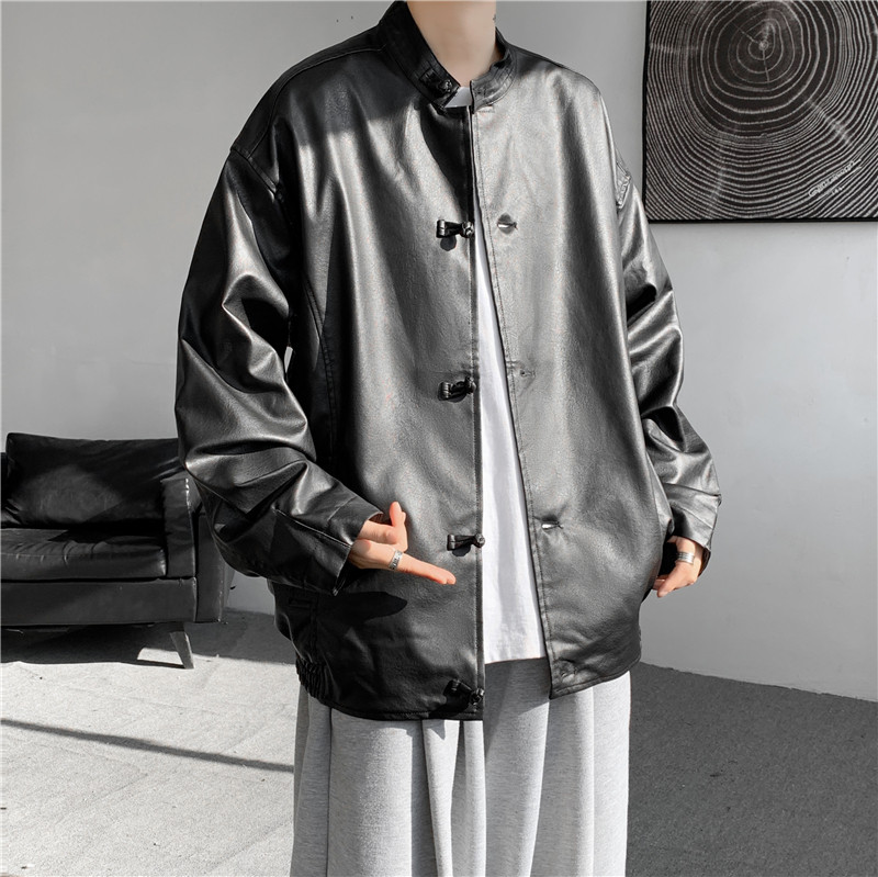 25年冬季厚立领复古皮衣风宽松中式皮夹克JK69P125,男装皮衣,电商B375