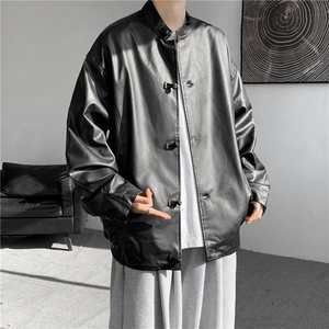 25年冬季厚立领复古皮衣风宽松中式皮夹克 JK69 P125图片