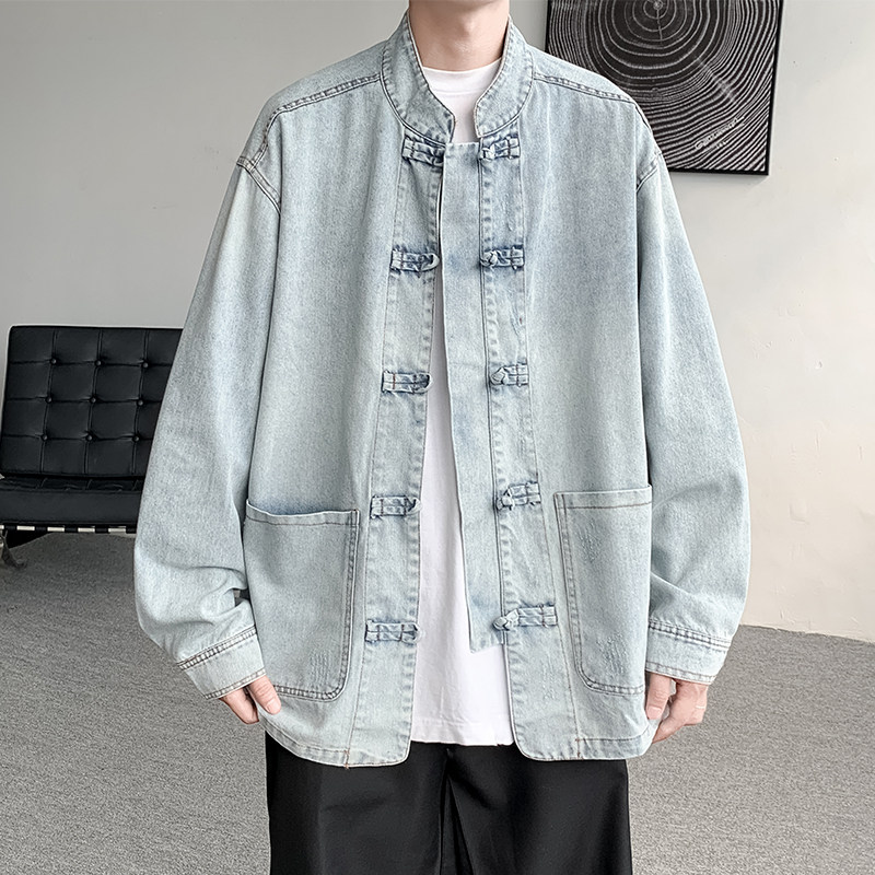 25年加绒厚立领夹克唐装复古汉服风牛仔棉衣JK43-1P130,男装夹克,电商B375