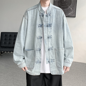 25年加绒厚立领夹克唐装复古汉服风牛仔棉衣 JK43-1 P130图片