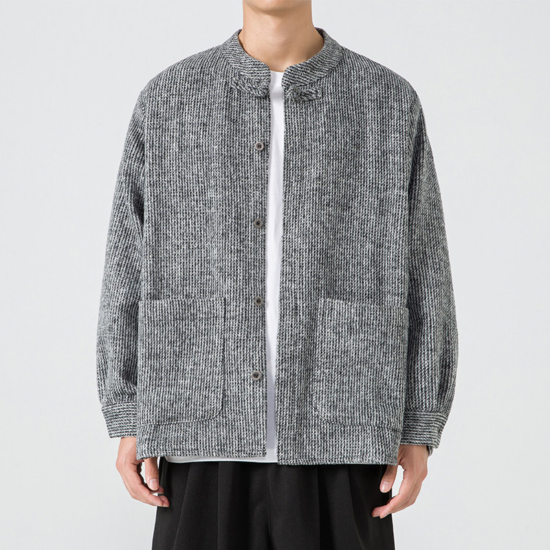 2025冬季新中式宽松唐装汉服打底厚毛呢风夹克JK49P75,男装T恤,电商B375
