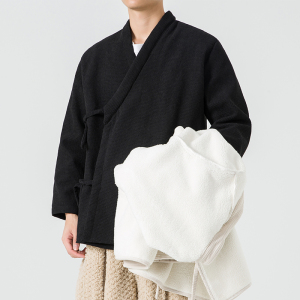 2025大码唐装汉服冬季加绒加厚道袍复古风开衫JK53P120,汉服搭配腰间玉佩图片