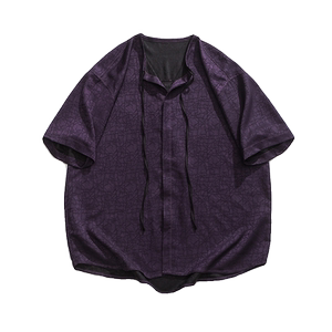 春夏双面纱复古暗纹理太极服宽松新中式日系短袖衬衫 C74 F70图片